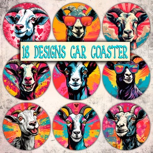Car Coaster Sublimation Designs, Car Coaster Png, Goat Car Coasters Png, Sublimation Car Coaster Design Bundle, Car Coaster Png Designs
