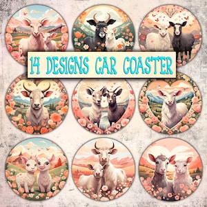 Car Coaster Sublimation Designs, Valentine&#39;s Day Car Coaster Png, Sublimation Car Coaster Design Bundle, Car Coaster Png Designs