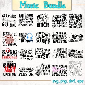 Paquete svg de citas musicales, citas musicales png, amante de la música svg, instrumento musical SVG para Cricut, citas de amantes de la música svg, diseños retro