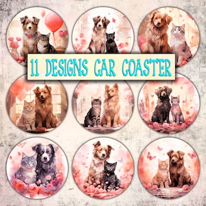 Car Coaster Sublimation Designs, Valentine's Day Car Coaster Png, Sublimation Car Coaster Design Bundle, Car Coaster Png Designs