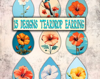 Flowers Teardrop Earring Sublimation Designs, Earring Png, Teardrop Earring Bundle, Teardrop Earring Template, Digital Download