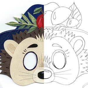 Printable mask Hedgehog, Hedgehog mask, printable masks animals, Christmas party game, party game, wood, animal mask, paper mask, handcraft