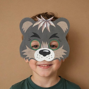 Printable mask bear, Bear mask, printable masks animals, Christmas party game, party game, wood, animal mask, paper mask, handcraft
