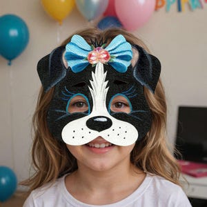 Máscara para imprimir cachorro preto, máscara de buldogue, máscaras para imprimir animais, jogo de festa de natal, jogo de festa, madeira, máscara de animal, máscara de papel, artesanato