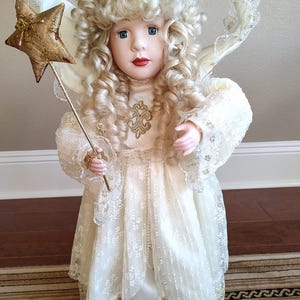 Animated Porcelain Christmas Angel Doll; Gabriella Angel; Christmas Decor; Angel with Moveable Hands and Head; Religious Angel Doll; Angel