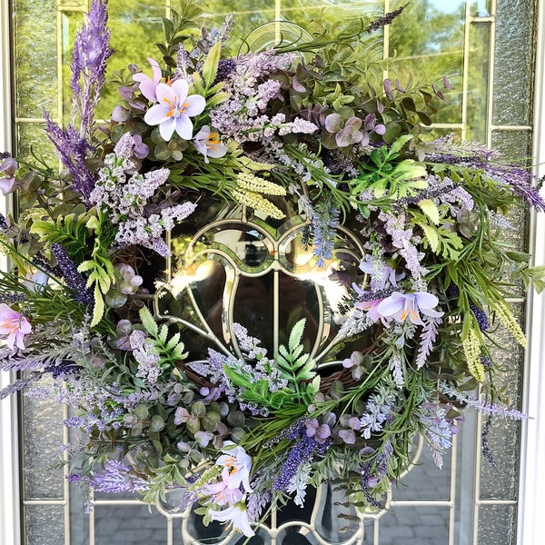 Lavender Spring Flower Mix Wreath, Wreath, Lavender and Heather Wreath, Spring Wreath, Lavender Wreath, Farmhouse Wreath, Everyday Wreath