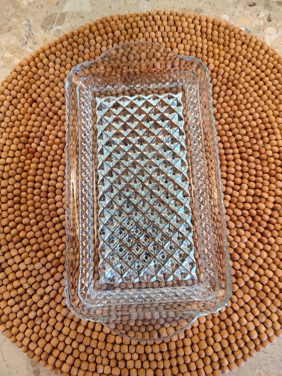 Vintage Diamond Pattern Glass Butter Dish, Vintage Clear Glass Diamond Pattern Dish, Vintage Glassware, Clear Glass Dish