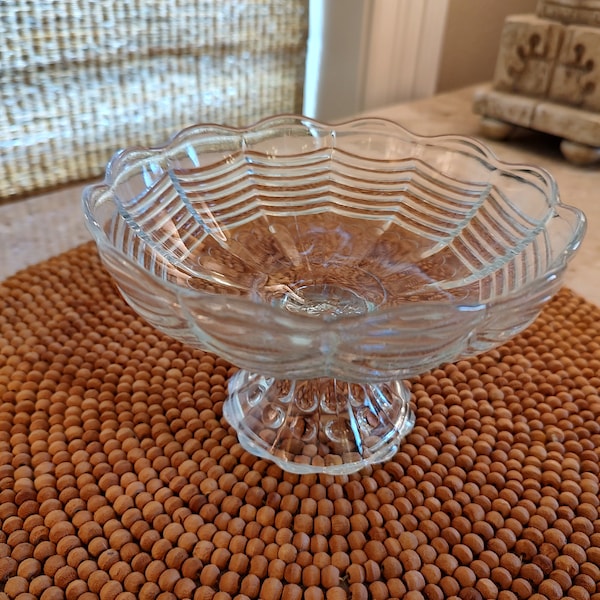 Vintage Pressed Glass Compote Bowl,  Small Glass Compote Bowl, Swag and Bubble Dots Small Pressed Glass Compote Bowl, Collectible Glassware