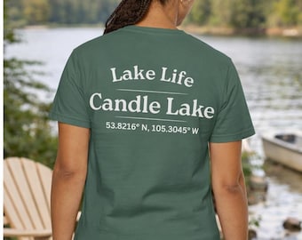 Customizable 'Lake Life' 100% Cotton T-shirt.  Trendy colors.  Wear your lake!