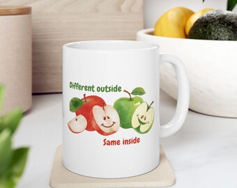 Watercolor Apple Mug | "Different Outside, Same Inside" Ceramic Coffee Cup