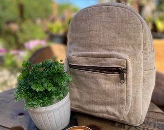 Blinesty - Linen Mini Backpack: Handmade in Chiang Mai, Thailand by Local Artisans