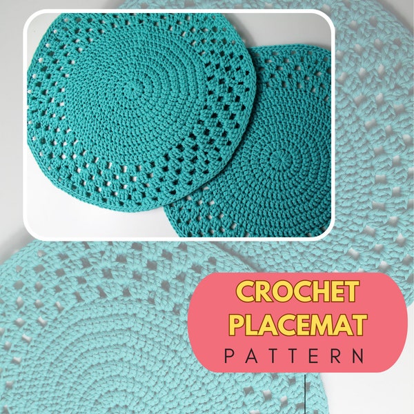 Crochet round placemat pattern, easy table mat crochet pattern. Pdf instant download digital pattern.