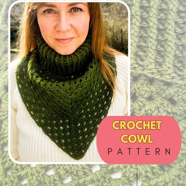 Crochet cowl pattern. Crochet scarf, granny stitch shawl pattern. Crochet neckwarmer, turtleneck with granny shawl pattern. Pdf pattern.