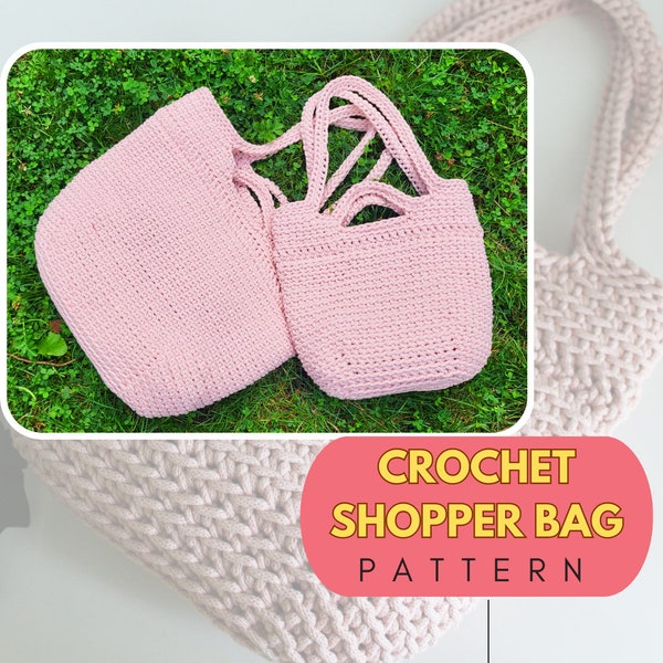 Crochet XL shopper bag pattern, two sizes, easy to make boho style woman accesory