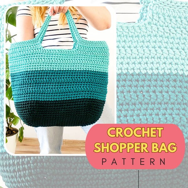 Crochet big tote bag, shopper bag pattern, casual style accesory for woman, cozy clothing style.