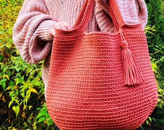 Crochet XL shopper bag pattern, fall outfit accesories, fashion desing giant bag for everyday use.