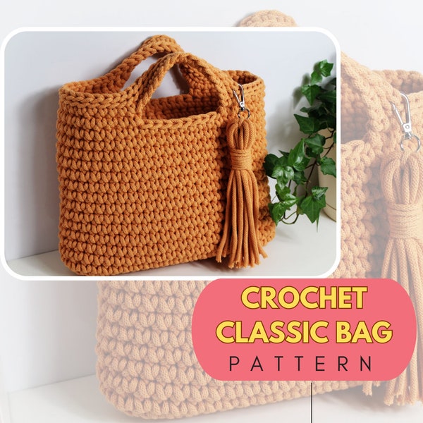 Crochet classic bag pattern, crochet easy to follow first crochet bag, boho, natural style. modern style elegant crochet.