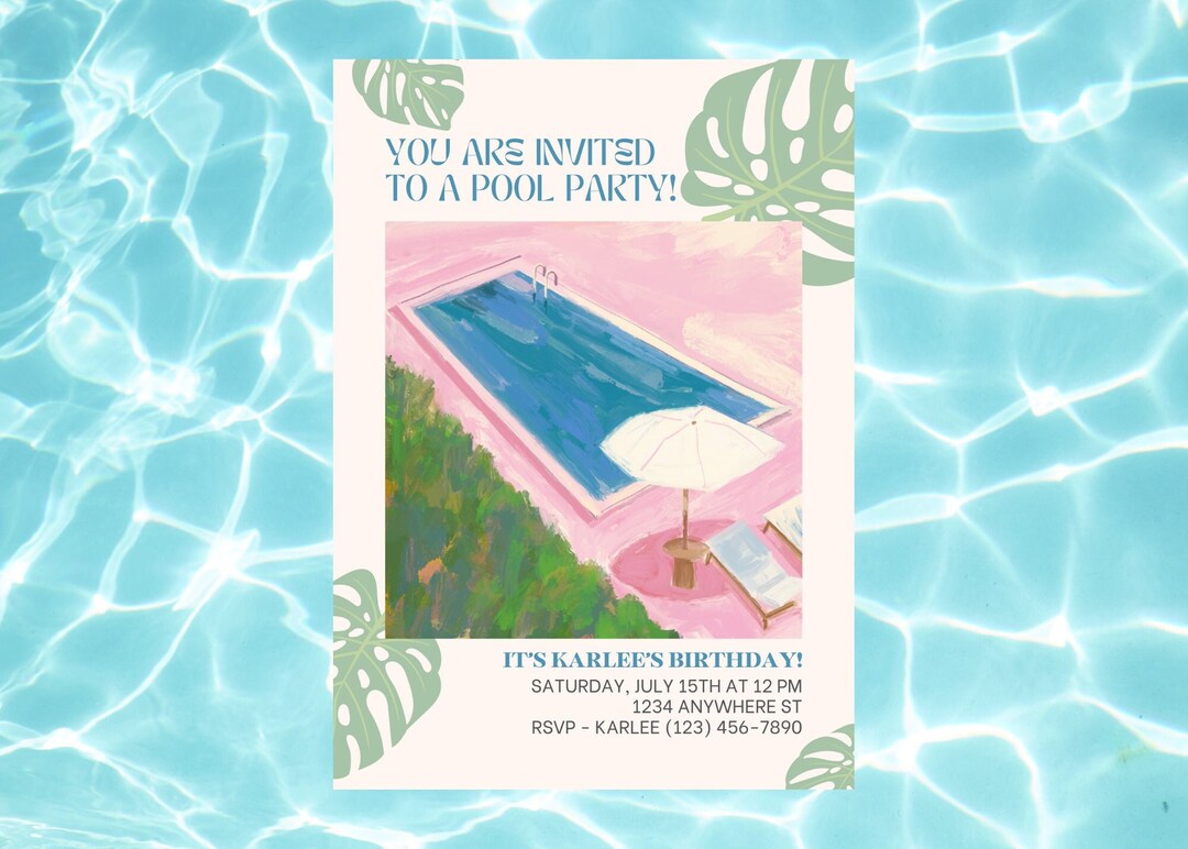 Pretty Pool Party Invitation Editable - Etsy