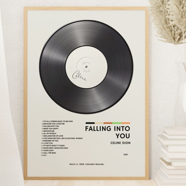 Celine Dion Falling Into You Poster, Celine Dion Vinyl Art Print, Celine Dion Fan Collectible, Elegant Music Room Decoration