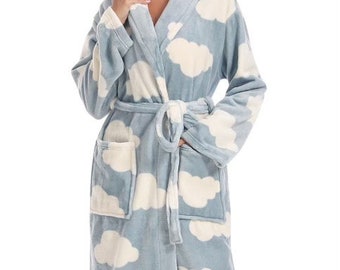 Elegant Fleece Cloud Robe, Thick Bath Wear, Fleece Dressing Gown, Luxury Unisex Housecoat With Pocket, Soft Weave Spa Robe, Gift Ideas