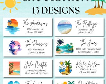 Aangepaste retouradreslabels tropisch strand: gepersonaliseerde verzendstickers Florida Sunset