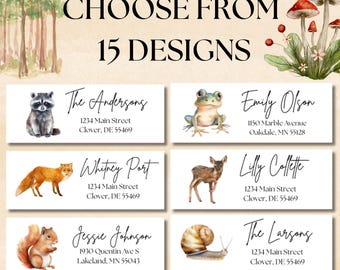 Custom Forest Animals Return Address Labels: Personalized Stickers - Mailing Stickers Woodland Creatures Labels