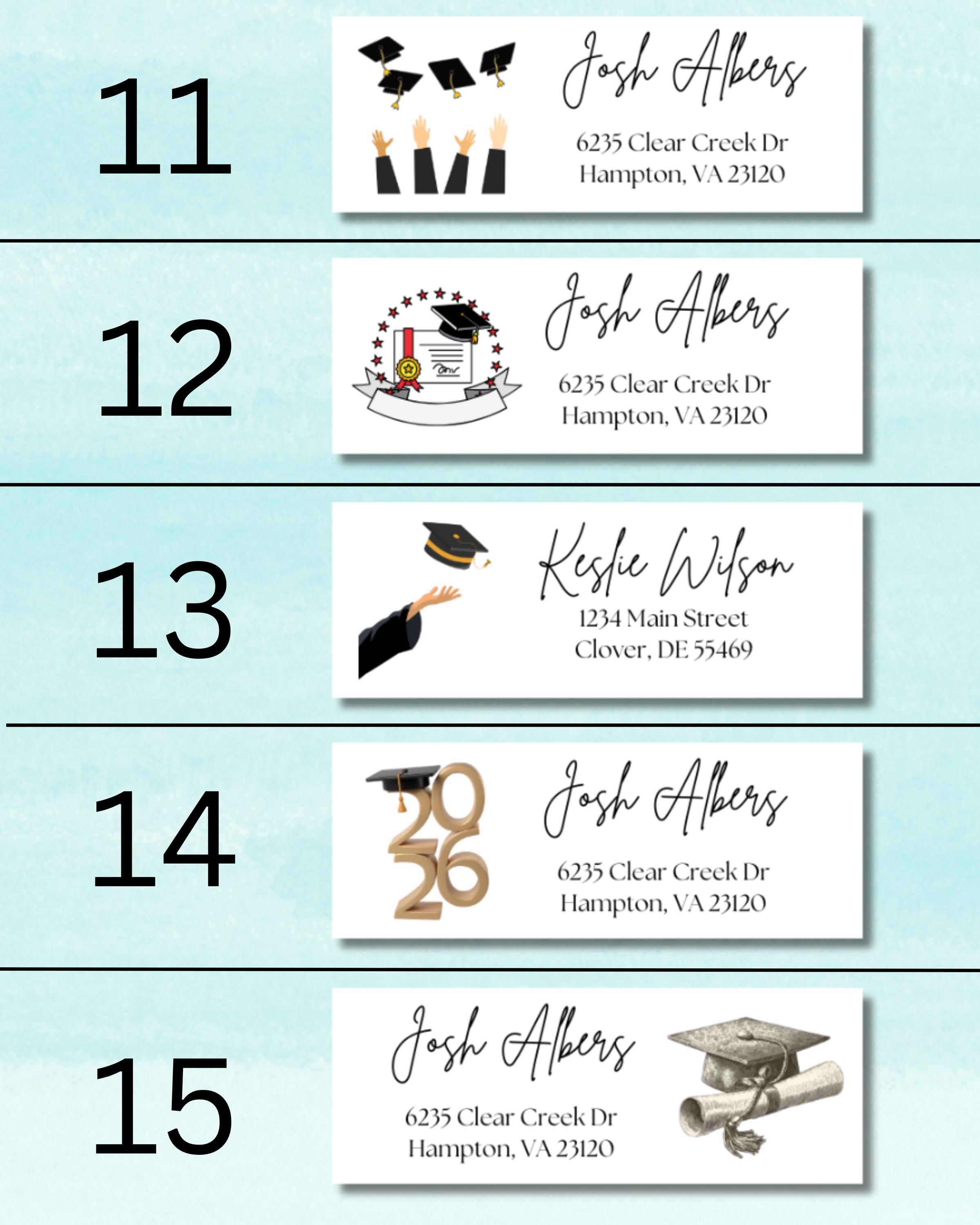 Custom Graduation Return Address Labels: Personalized Mailing Labels ...