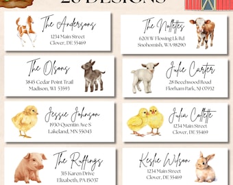 Aangepaste retouradreslabels baby boerderijdieren: gepersonaliseerde stickers boerderijdieren