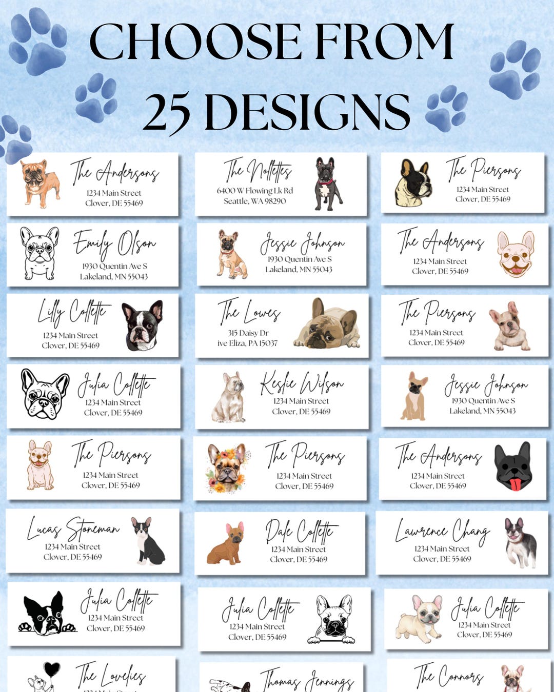 Custom French Bulldog Return Address Labels: Personalized Dog Stickers ...