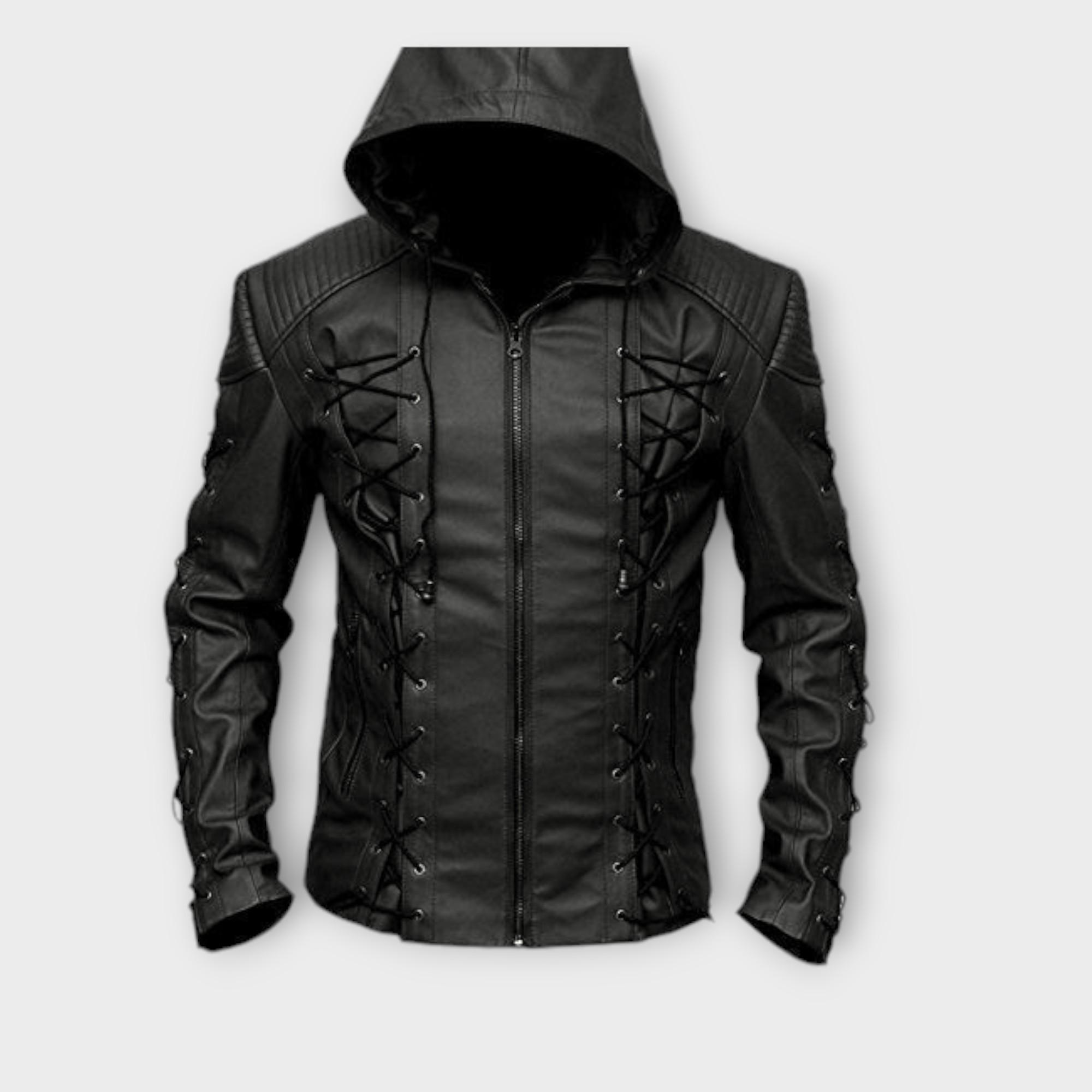 Black arrow leather jacket discount