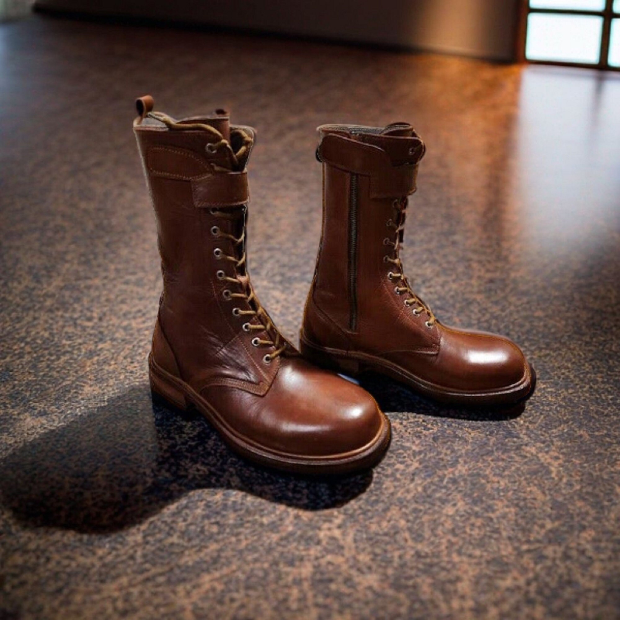 Men's Brown Combat Boot, Lace up Military Boots, Handmade Leather Boots Men Army Style Boot Etsy