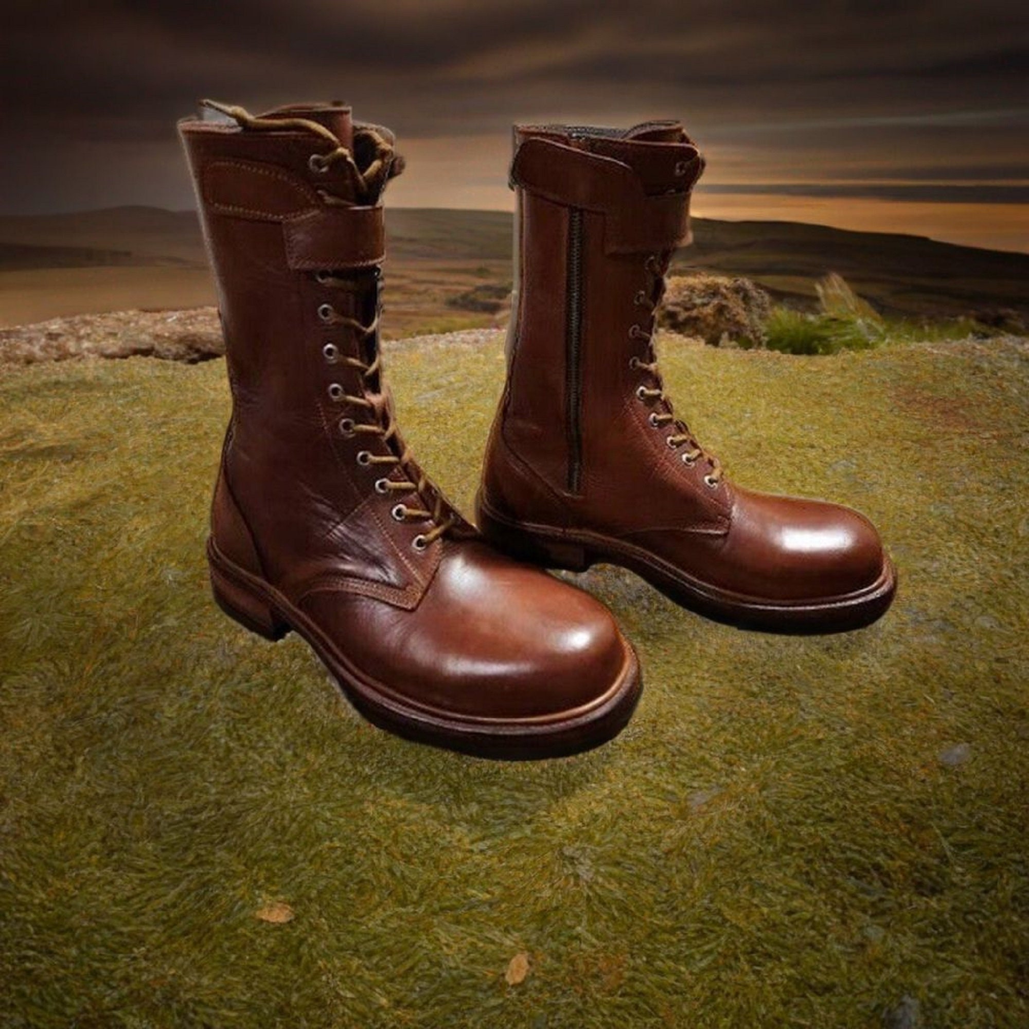 Men's Brown Combat Boot, Lace up Military Boots, Handmade Leather Boots Men Army Style Boot Etsy