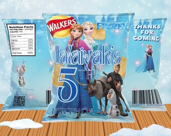 Frozen Chip Bags, Personalised Chip Bags, Chip Bags, Birthday Chip Bag, Frozen Chip Bag, Frozen Birthday Theme