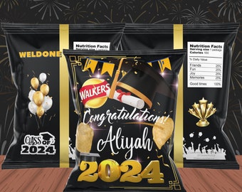 Graduation theme Chip Bags, Personalised Chip Bags, Chip Bags, Celebration Chip Bag, school leavers Chip Bag. suitable for all occasions.