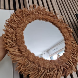 Raffia wall mirror