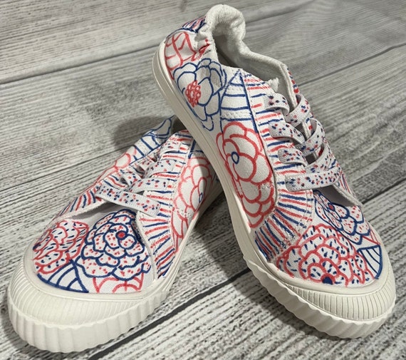 Labor Day Red White and Blue Stretch slip on Memory Foam Girls Sneakers Custom Art Shoes Handmade Gift Etsy