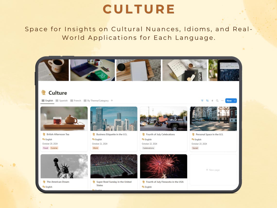 Notion Template Language Learning Hub for Multiple Languages Aesthetic ...