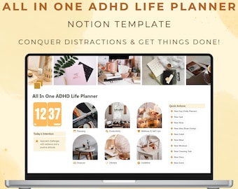 Notion Template All in One Adhd Life Planner Aesthetic Notion Adhd Dashboard Personal Daily Digital Planner Goal Tracker Tasks Productivity
