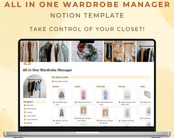 Notion Template Wardrobe Manager Outfit Planner Aesthetic Notion Clothes Management Closet Organizer Laundry Basket Chores Travel Outfits