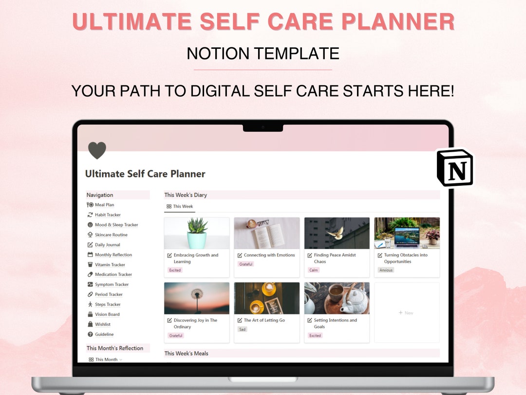 Notion Self Care Wellness Planner Template Mental Health Aesthetic