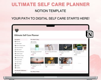 Notion Self Care Wellness Planner Template Mental Health Aesthetic Daily Journal Habit Tracker Mood Sleep Medication Personal Healthy Life