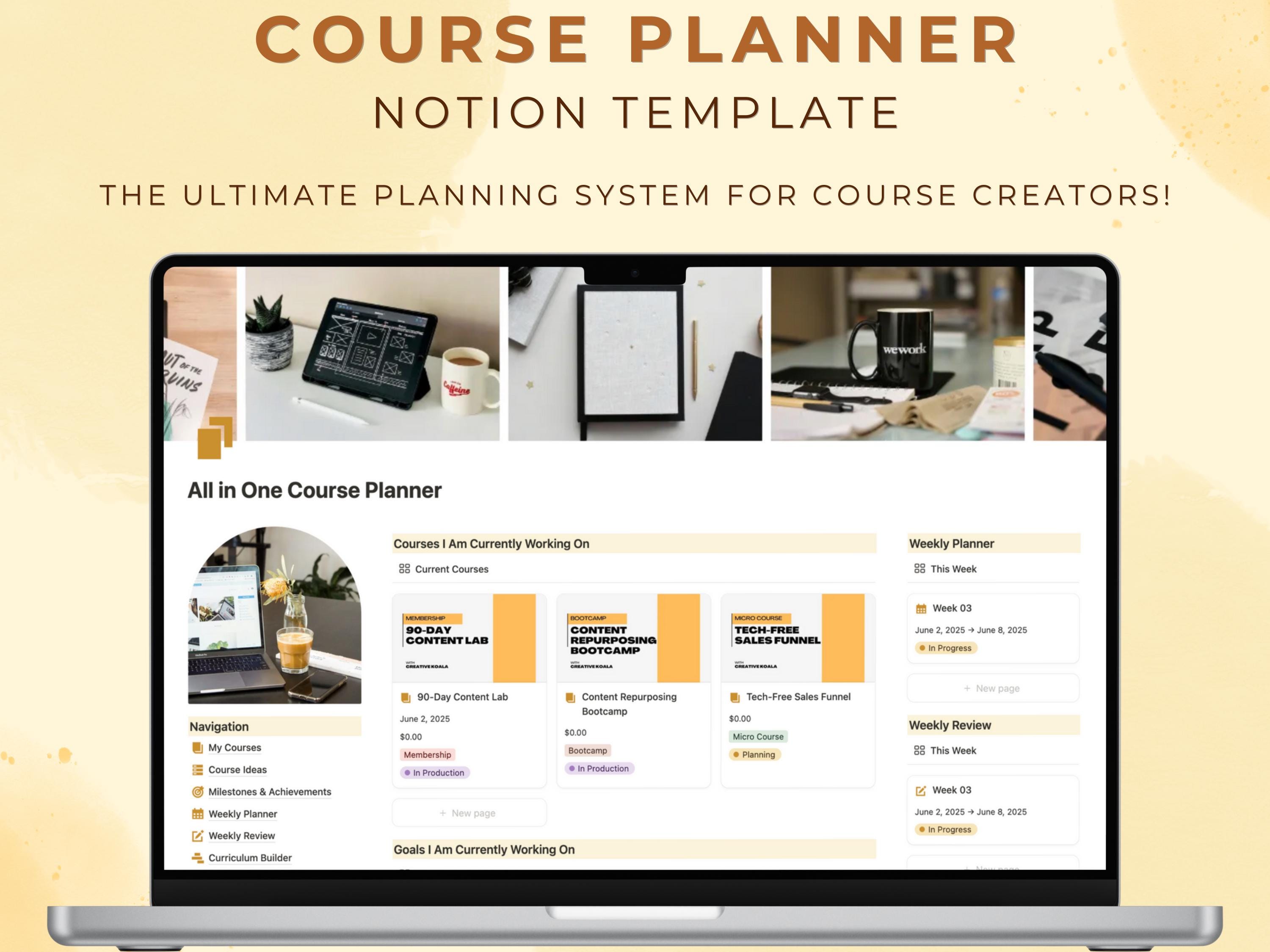 Notion Template Online Course Planner for Multiple Courses Digital