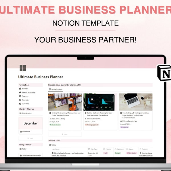 Notion Business Planner Template All in One Project Management Dashboard Aesthetic Business Hub CRM Client Tracker Work Freelancer Coaches