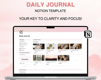 Notion Daily Journal Template With Prompts Aesthetic Notion Dairy Journaling Gratitude Monthly Yearly Reflection Mood Tracker Affirmation