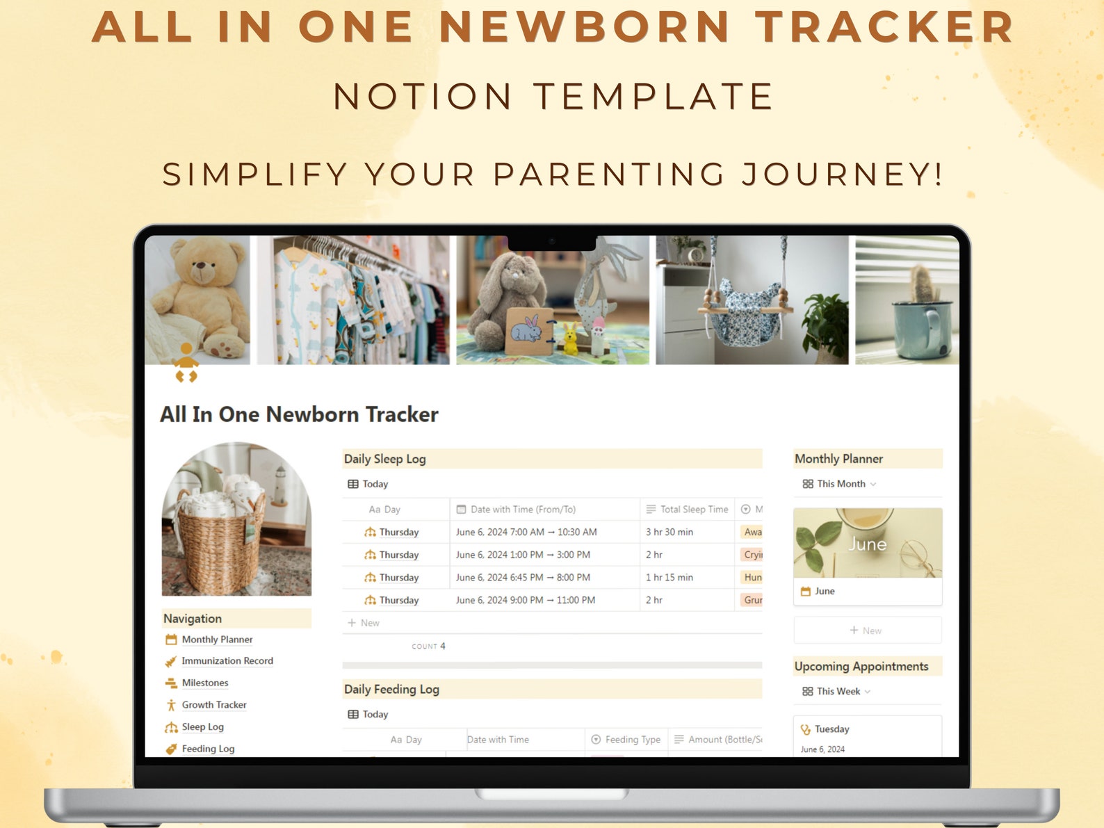 Notion Template Newborn Tracker Aesthetic Baby Care Planner Sleep Log Feeding Log Diaper Log ...