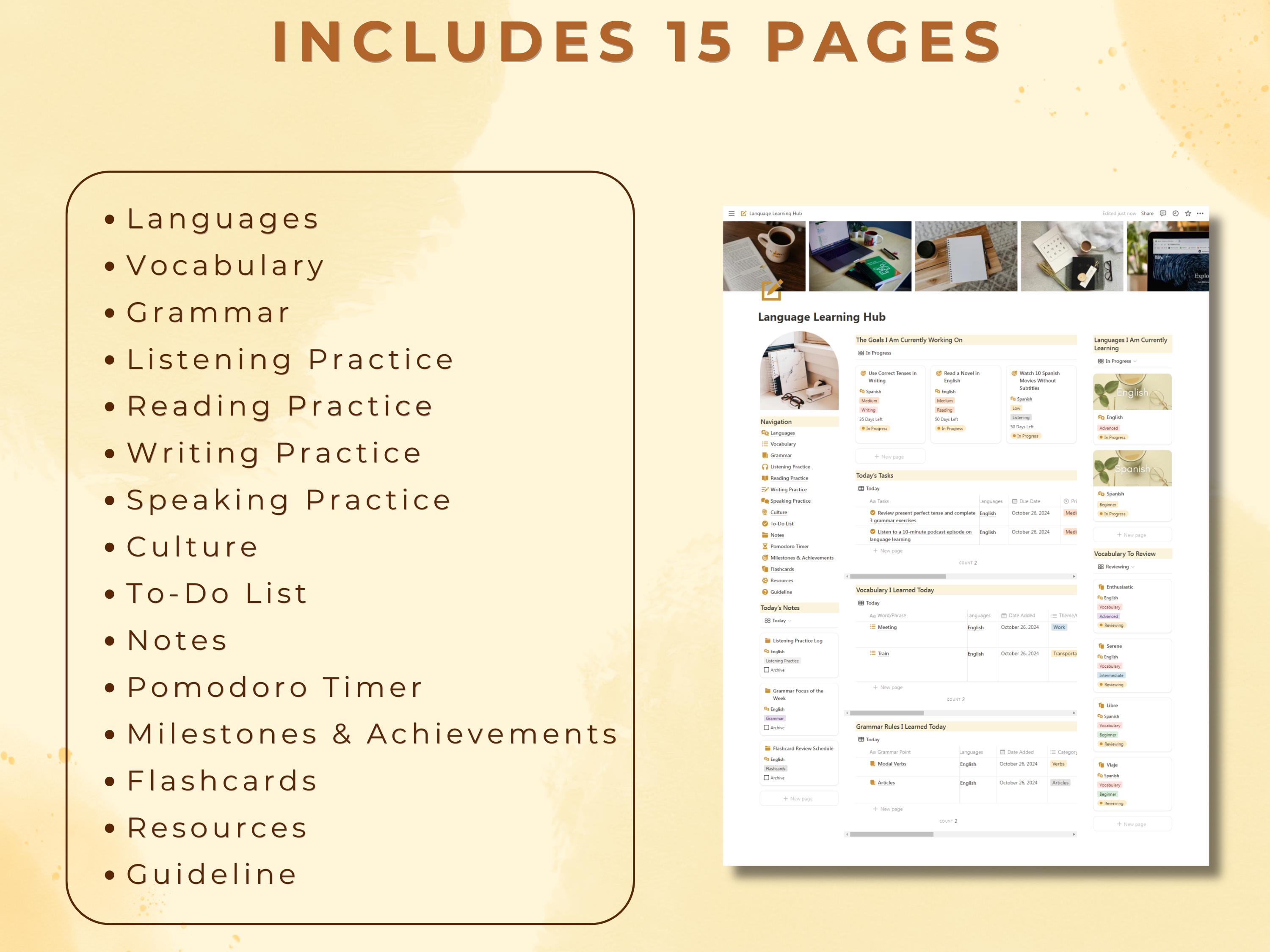 Notion Template Language Learning Hub for Multiple Languages Aesthetic ...