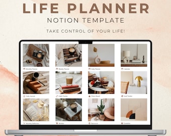 Notion Life Planner Template ADHD Aesthetic Monthly Planner Weekly Planner and Daily Planner Goal and Habit Tracker Vision Board Journal