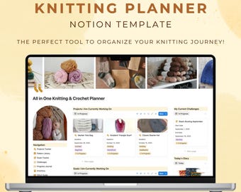 Notion Template Knitting and Crochet Planner Yarn Stash Tracker Pattern Library Progress Journal Projects Tracker Inventory Sketchbook