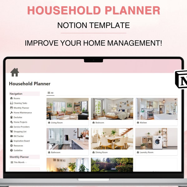 Notion Household Planner Template Home Management Cleaning Schedule Home Maintenance Checklist Organization Declutter Tasks Binder Planning