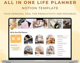 Notion Template All in One Life Planner Aesthetic Notion Dashboard Adhd Persönlicher Digitaler Planer Ziel Tracker Aufgaben Hell und Dunkel Mode